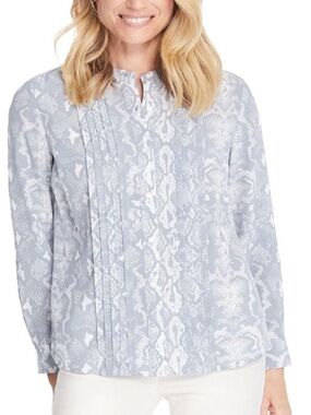 J.Mclaughlin Felipa Snake Print Pintuck Silk Button-Down Gray Blouse S